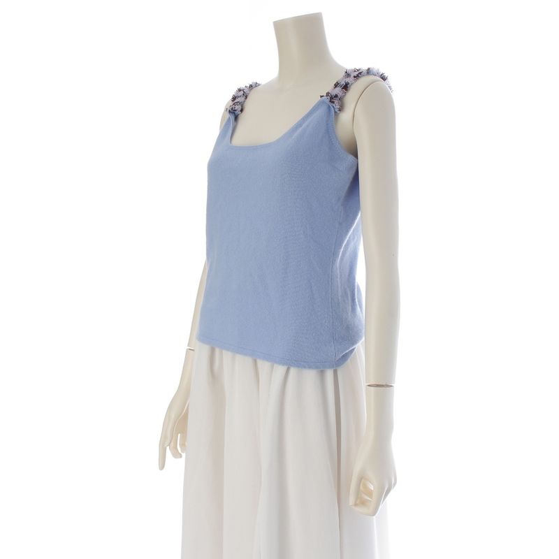 Chanel Cashmere CC Logo Knit Tank Top Blue 42
