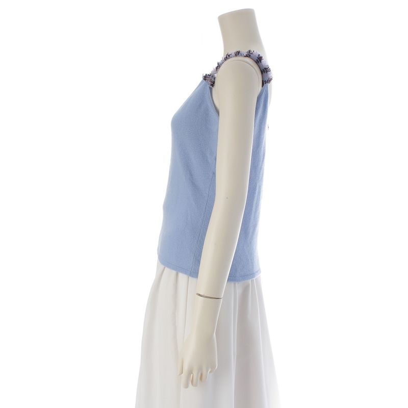 Chanel Cashmere CC Logo Knit Tank Top Blue 42
