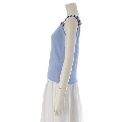 Chanel Cashmere CC Logo Knit Tank Top Blue 42