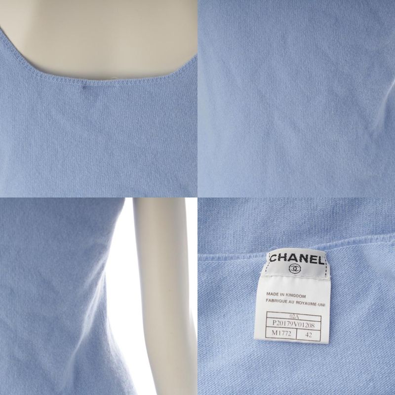 Chanel Cashmere CC Logo Knit Tank Top Blue 42