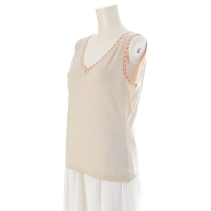 Chanel Cashmere CC Logo Top V-neck Sleeveless Knit Beige 42