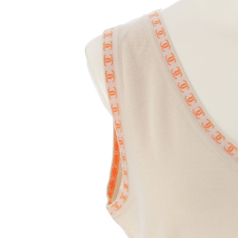 Chanel Cashmere CC Logo Top V-neck Sleeveless Knit Beige 42