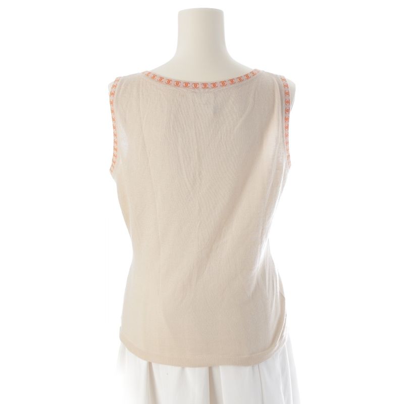 Chanel Cashmere CC Logo Top V-neck Sleeveless Knit Beige 42