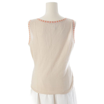 Chanel Cashmere CC Logo Top V-neck Sleeveless Knit Beige 42