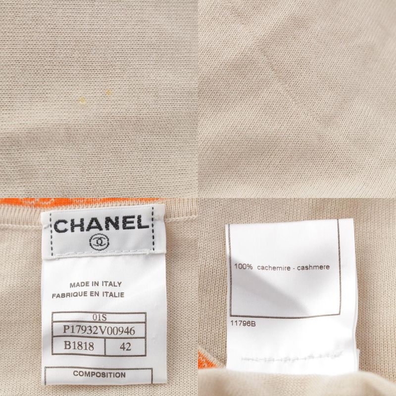 Chanel Cashmere CC Logo Top V-neck Sleeveless Knit Beige 42