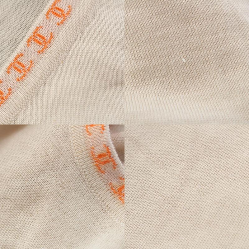Chanel Cashmere CC Logo Top V-neck Sleeveless Knit Beige 42