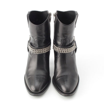 Saint Laurent Leather Wyatt Ring Chain Harness Boots Black
