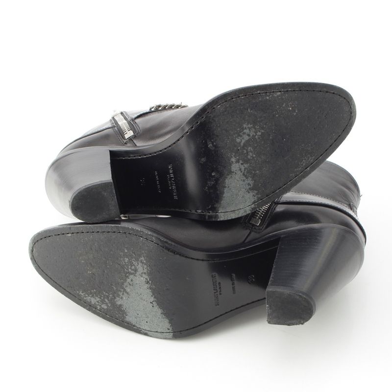 Saint Laurent Leather Wyatt Ring Chain Harness Boots Black