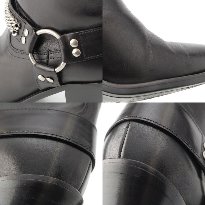 Saint Laurent Leather Wyatt Ring Chain Harness Boots Black