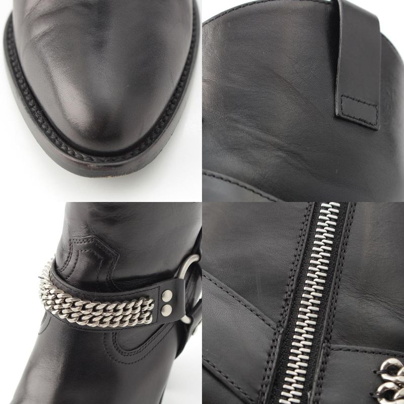 Saint Laurent Leather Wyatt Ring Chain Harness Boots Black