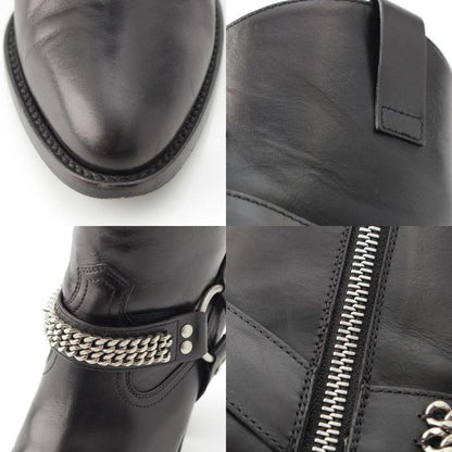 Saint Laurent Leather Wyatt Ring Chain Harness Boots Black