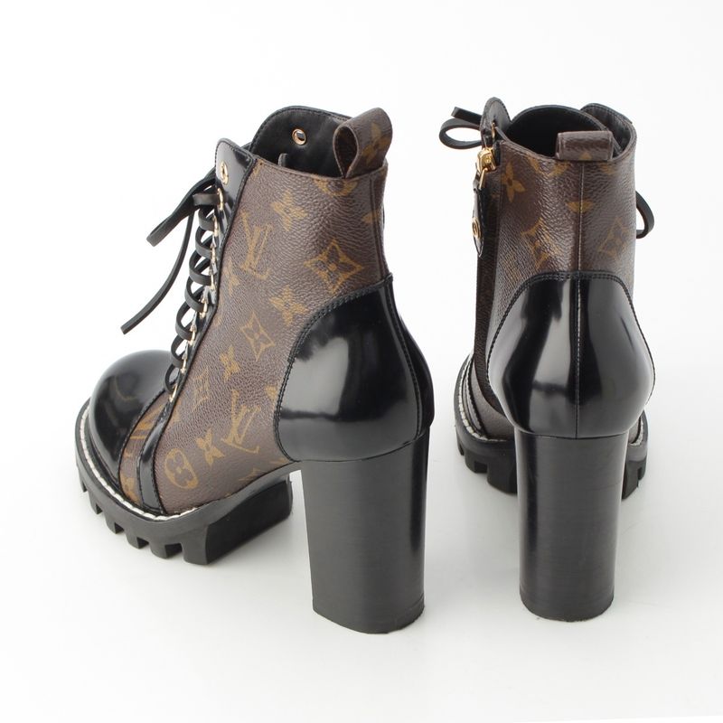 Louis Vuitton Monogram Star Trailline Leather Ankle Boots Side Zip Brown 37