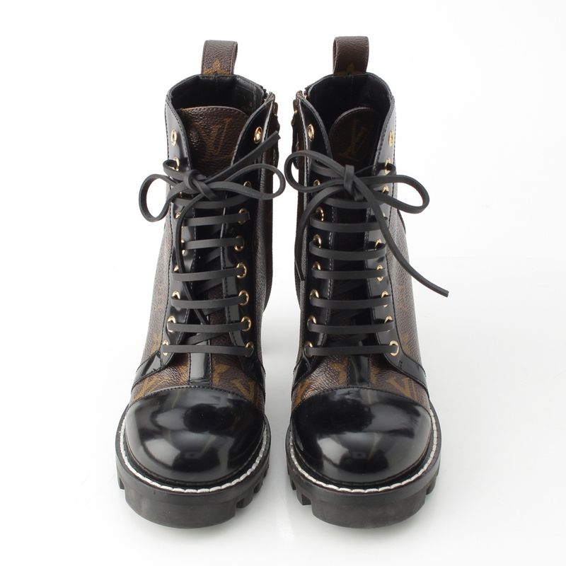 Louis Vuitton Monogram Star Trailline Leather Ankle Boots Side Zip Brown 37
