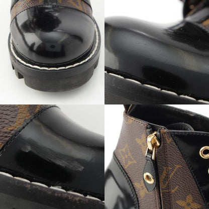 Louis Vuitton Monogram Star Trailline Leather Ankle Boots Side Zip Brown 37