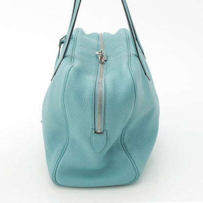 Hermes Victoria 35 Taurillon Clemence Silver Handbag Blue Sun Seal