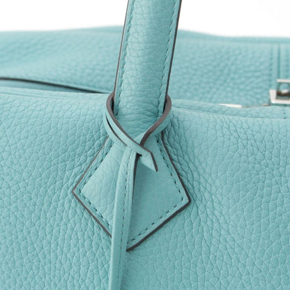 Hermes Victoria 35 Taurillon Clemence Silver Handbag Blue Sun Seal
