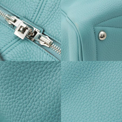 Hermes Victoria 35 Taurillon Clemence Silver Handbag Blue Sun Seal