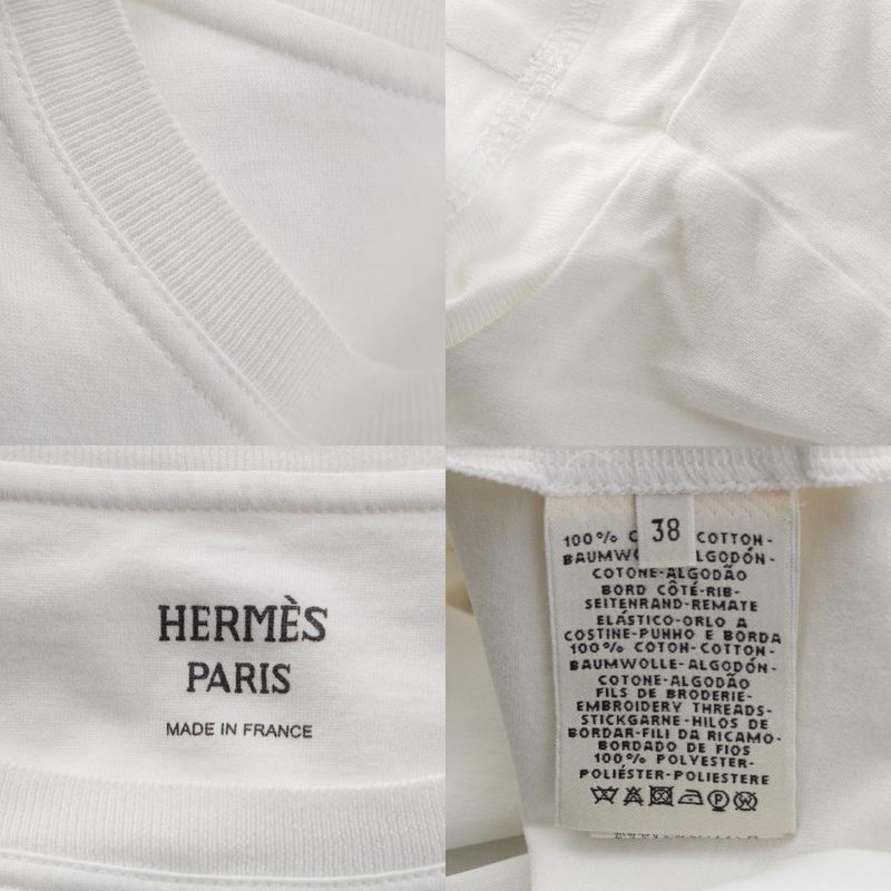 Hermes Cotton Cadena Clochette Embroidery Crew Neck Short Sleeve T-Shirt Top