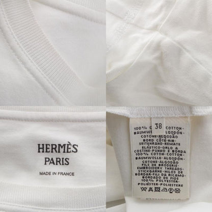 Hermes Cotton Cadena Clochette Embroidery Crew Neck Short Sleeve T-Shirt Top