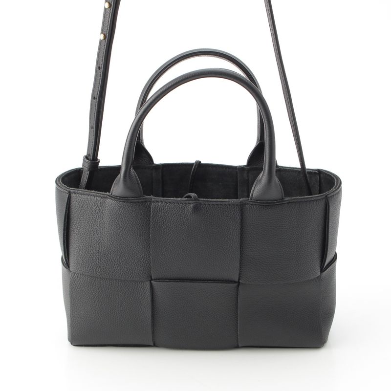 Bottega Veneta Leather Maxi Intrecciato Mini Arco 2-Way Handbag Black