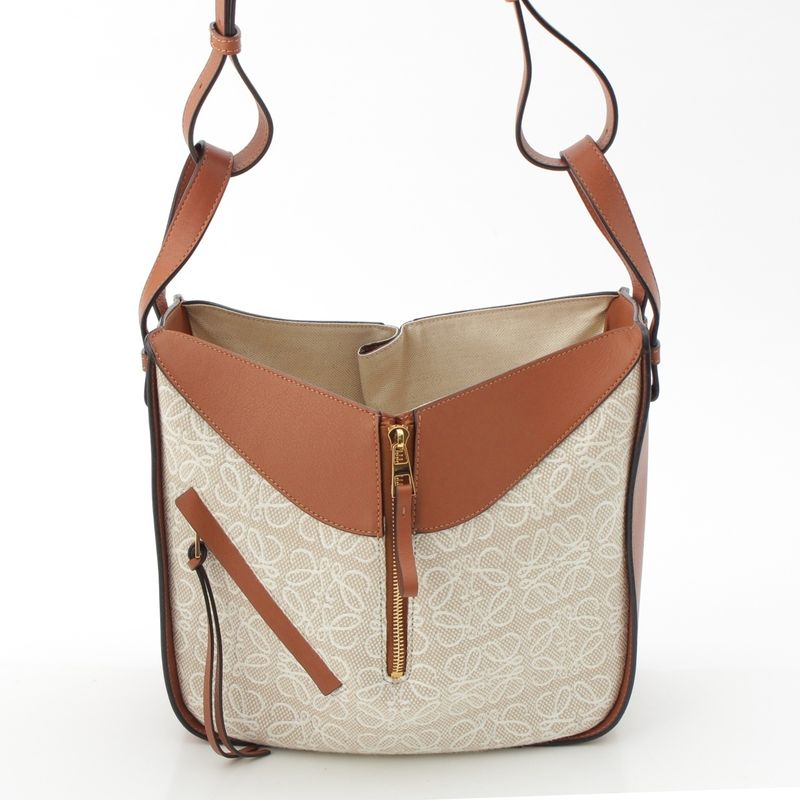 Loewe Anagram Small Leather Hammock Jacquard Tan 2-Way Shoulder Handbag Brown Beige