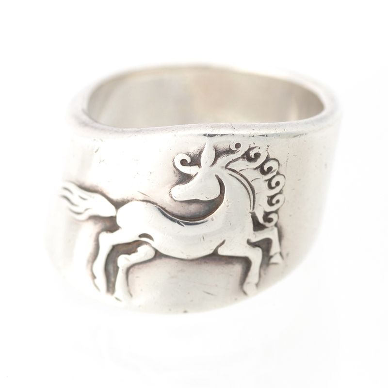 Hermes Vintage Cheval Hose Ring 925 Sterling Silver 52