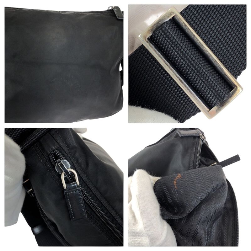 Prada Tessuto Black Silver Nylon Shoulder Bag