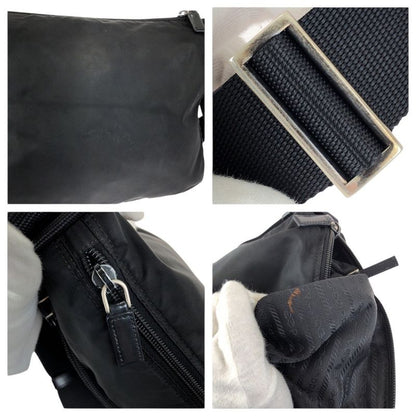 Prada Tessuto Black Silver Nylon Shoulder Bag