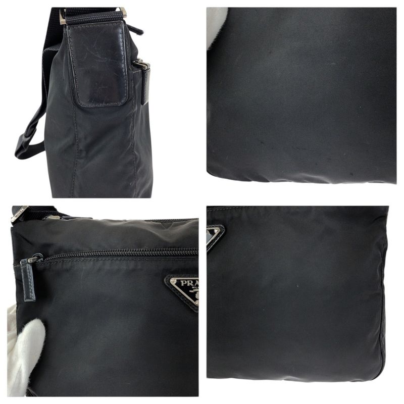 Prada Tessuto Black Silver Nylon Shoulder Bag