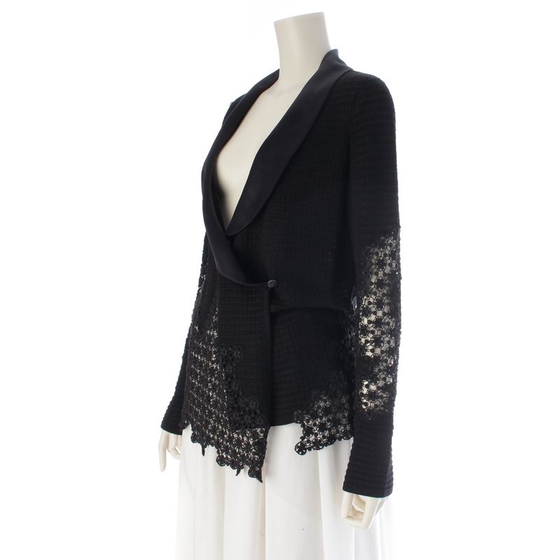 Chanel Cotton Nylon Blend Braided See Through Cardigan Jacket Black 40