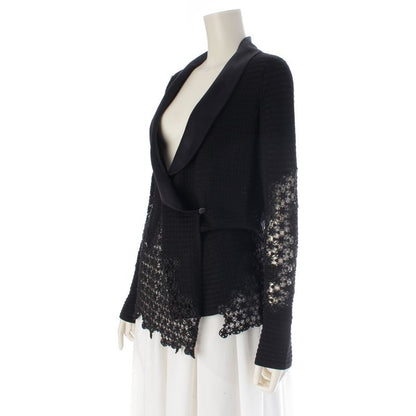 Chanel Cotton Nylon Blend Braided See Through Cardigan Jacket Black 40