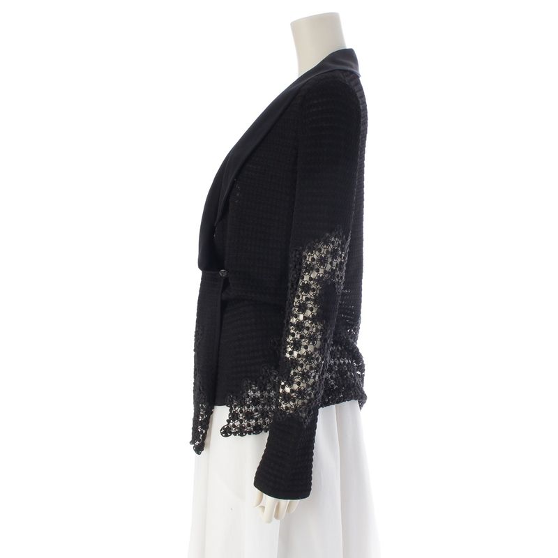 Chanel Cotton Nylon Blend Braided See Through Cardigan Jacket Black 40