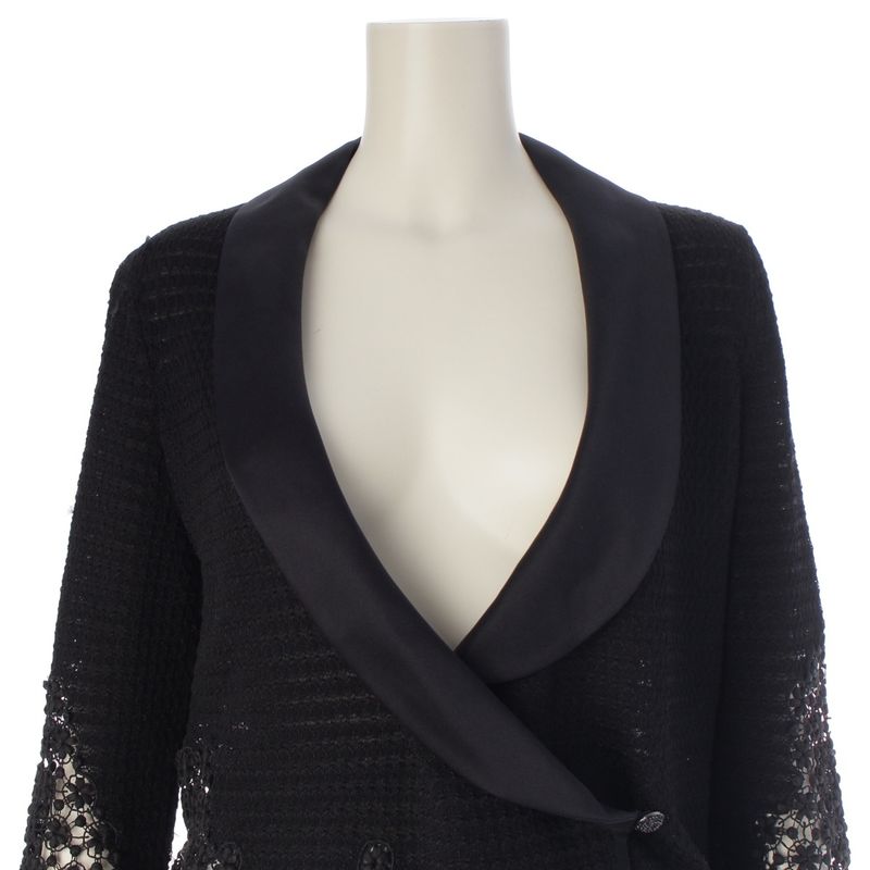 Chanel Cotton Nylon Blend Braided See Through Cardigan Jacket Black 40