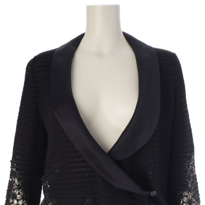 Chanel Cotton Nylon Blend Braided See Through Cardigan Jacket Black 40