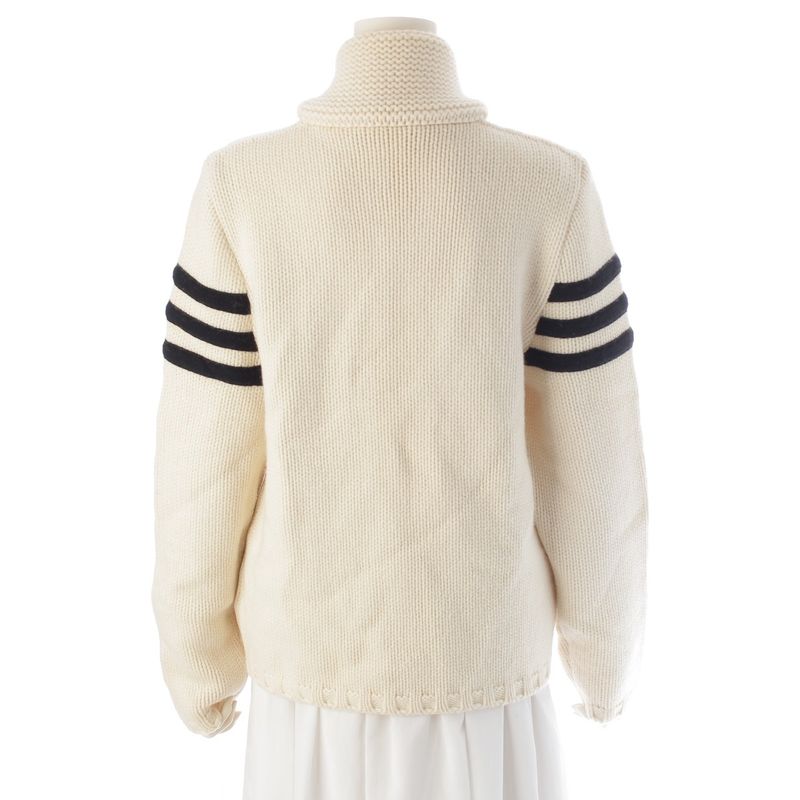 Chanel Wool Cashmere Sports Border Zip Up Knit Top Ivory 40