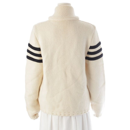 Chanel Wool Cashmere Sports Border Zip Up Knit Top Ivory 40