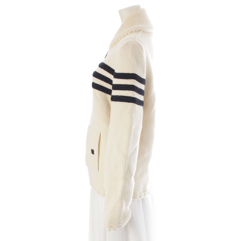 Chanel Wool Cashmere Sports Border Zip Up Knit Top Ivory 40