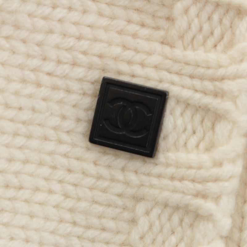 Chanel Wool Cashmere Sports Border Zip Up Knit Top Ivory 40