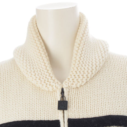 Chanel Wool Cashmere Sports Border Zip Up Knit Top Ivory 40