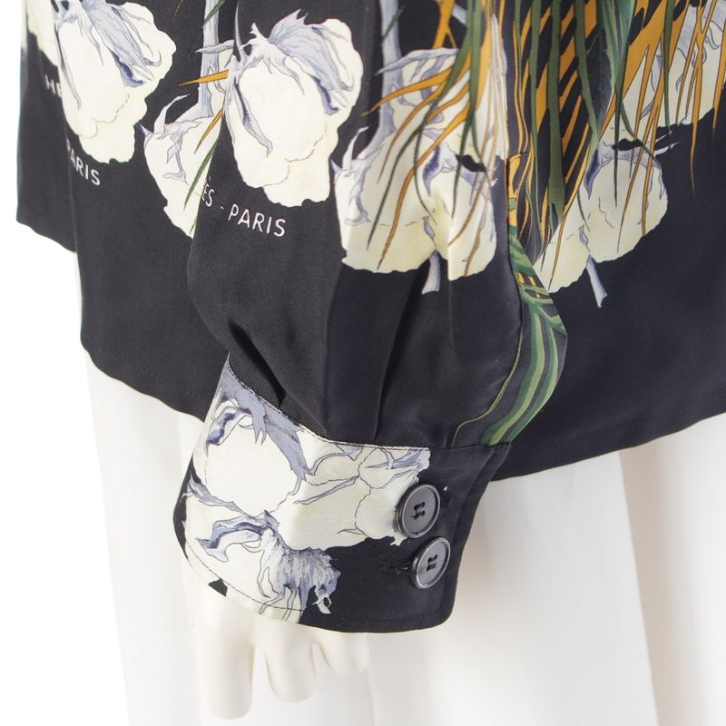 Hermes Silk All Over Pattern Twill Reine Turbans Des Reines Princess Turban Shirt Green Black