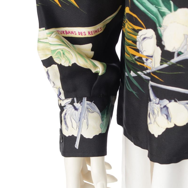 Hermes Silk All Over Pattern Twill Reine Turbans Des Reines Princess Turban Shirt Green Black