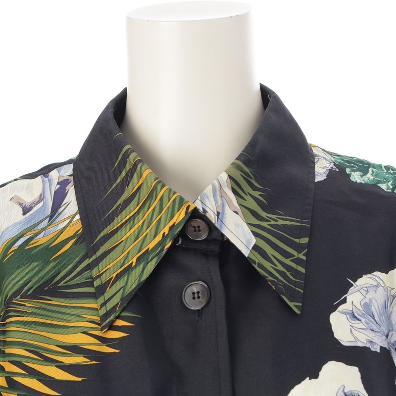 Hermes Silk All Over Pattern Twill Reine Turbans Des Reines Princess Turban Shirt Green Black