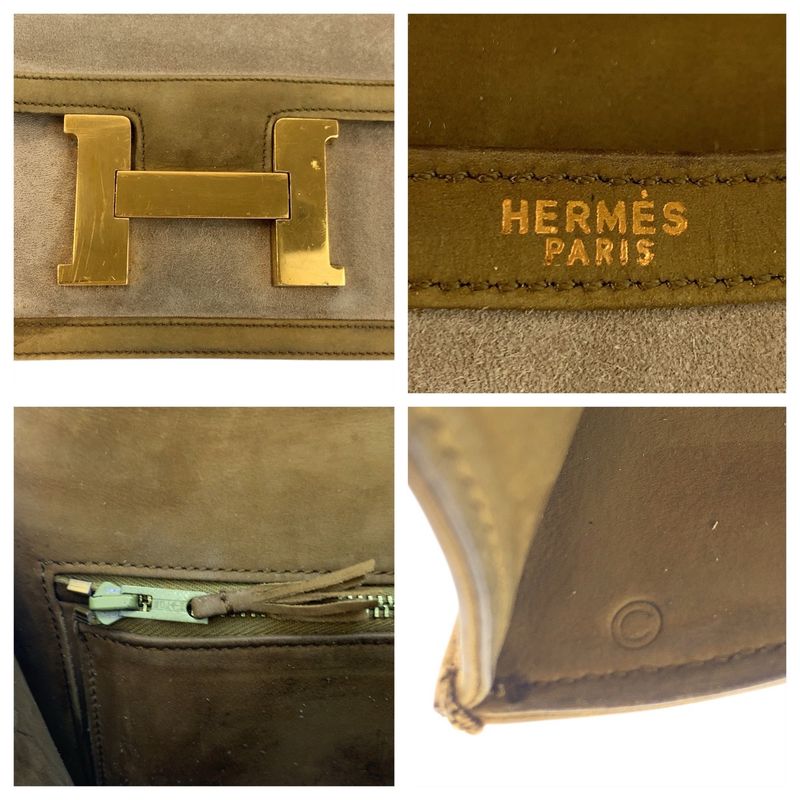 Hermes Vintage Constance 23 Beige Nubuck Dobris Shoulder Bag Khaki