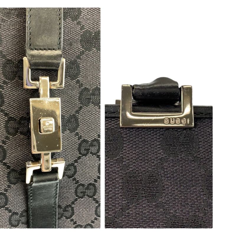 Gucci Jackie Black Silver GG Canvas Leather 002 Tote