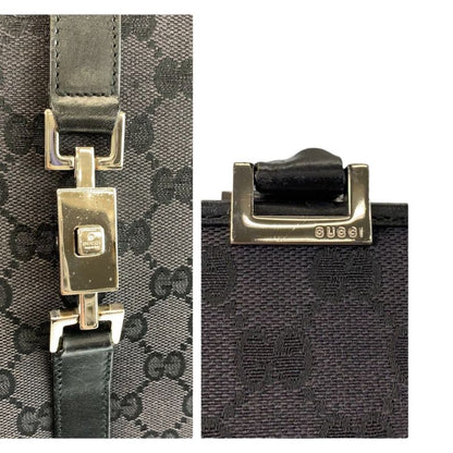 Gucci Jackie Black Silver GG Canvas Leather 002 Tote