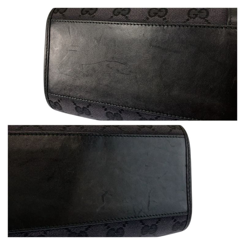Gucci Jackie Black Silver GG Canvas Leather 002 Tote