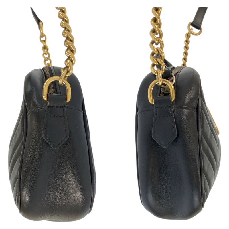 Gucci GG Marmont Camera Bag Black Gold Leather