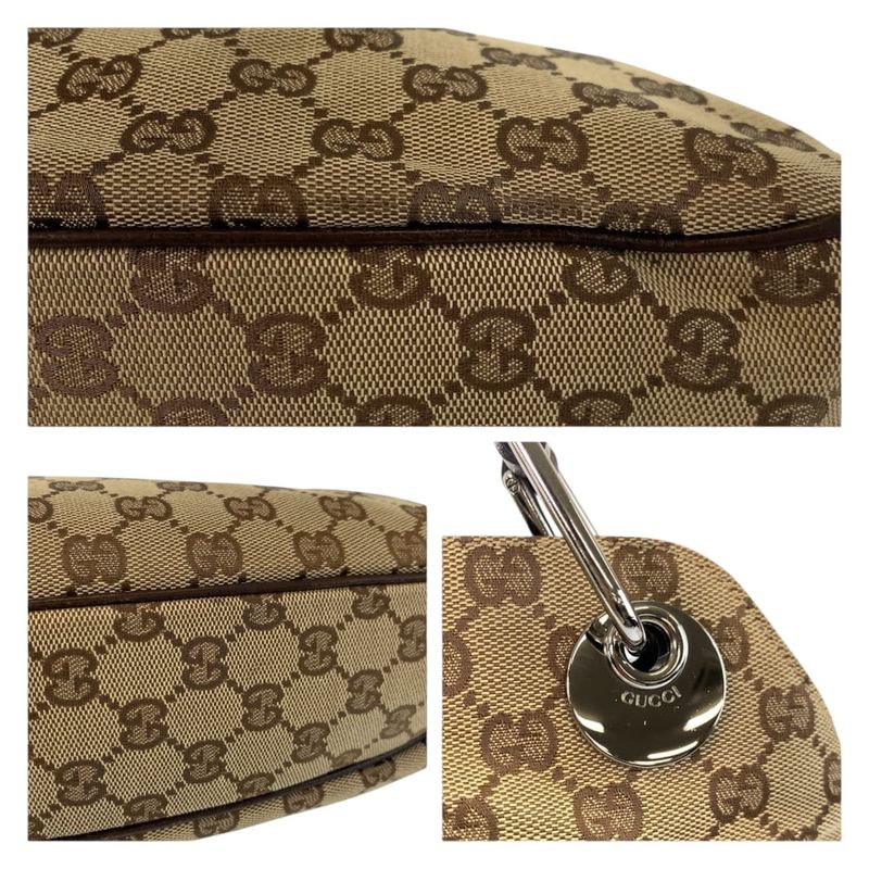 Gucci Beige Brown Silver GG Canvas Leather Shoulder Bag Tote
