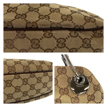 Gucci Beige Brown Silver GG Canvas Leather Shoulder Bag Tote