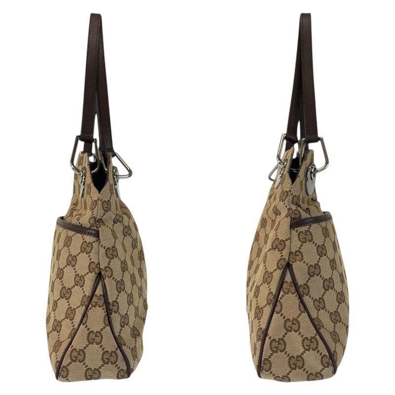 Gucci Beige Brown Silver GG Canvas Leather Shoulder Bag Tote